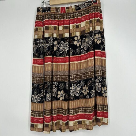 Vintage Alfred Dunner Midi Skirt Boho Mixed Pattern Floral Brown Black Size 16 - Picture 5 of 9
